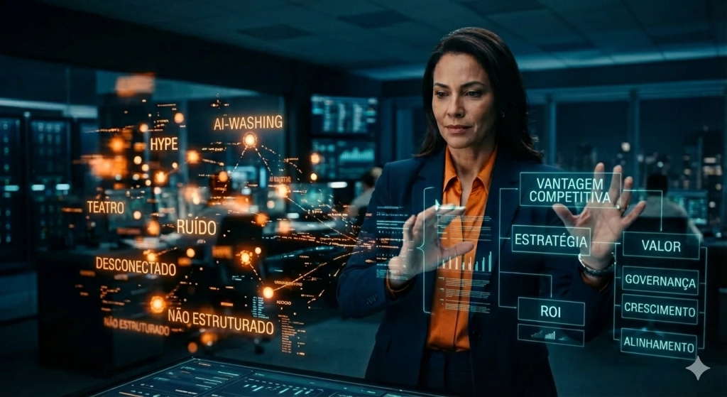 AI-washing em marketing: como separar projetos de IA que geram vantagem competitiva de teatro de inovação