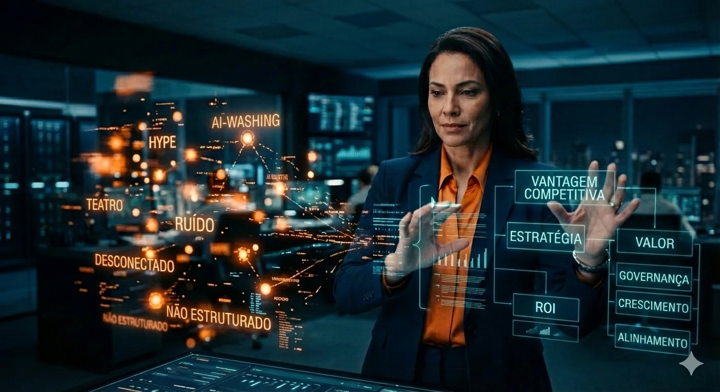 AI-washing em marketing: como separar projetos de IA que geram vantagem competitiva de teatro de inovação